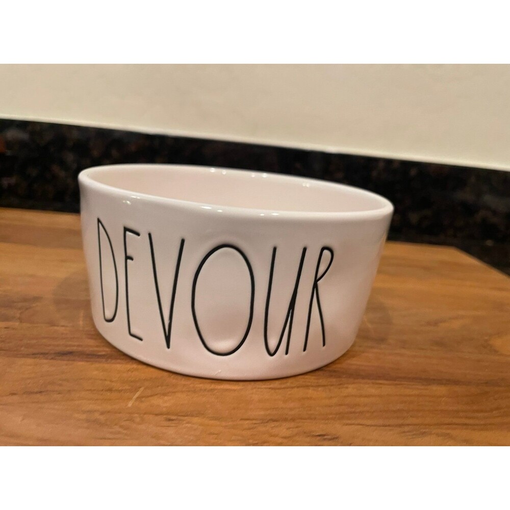 Rae Dunn DEVOUR 6" Ceramic dog bowl